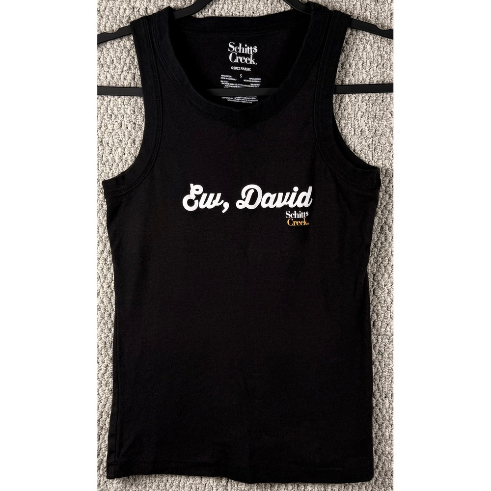 Schitts Creek Ew David Graphic Tank Top Small Black Pop Culture TV Show Shirt